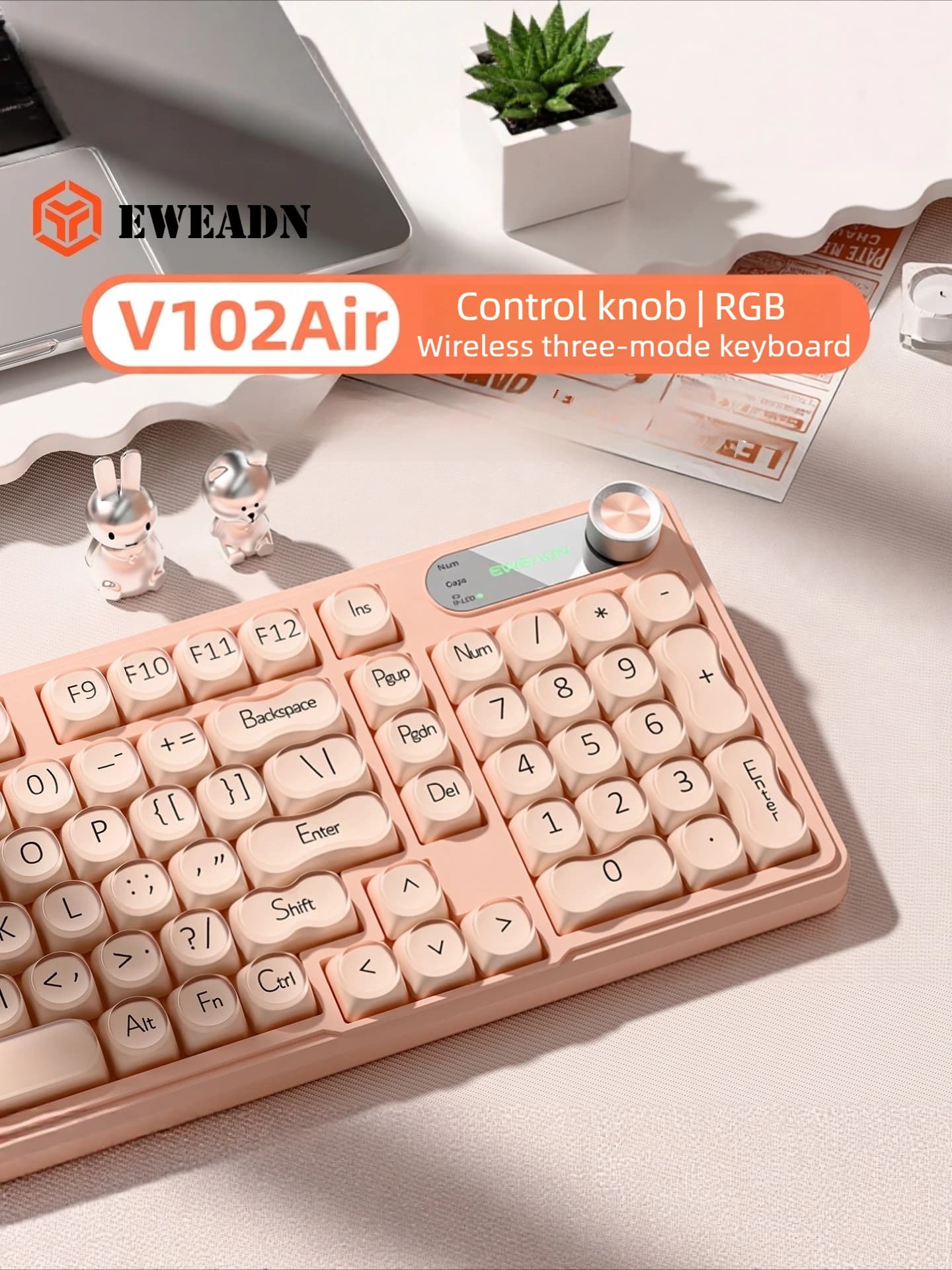 Tastiera Wireless EWEADN V102Air 98 Tasti RGB Bluetooth Tri-mode Ergonomica Ricaricabile 2000mAh per Gaming e Ufficio