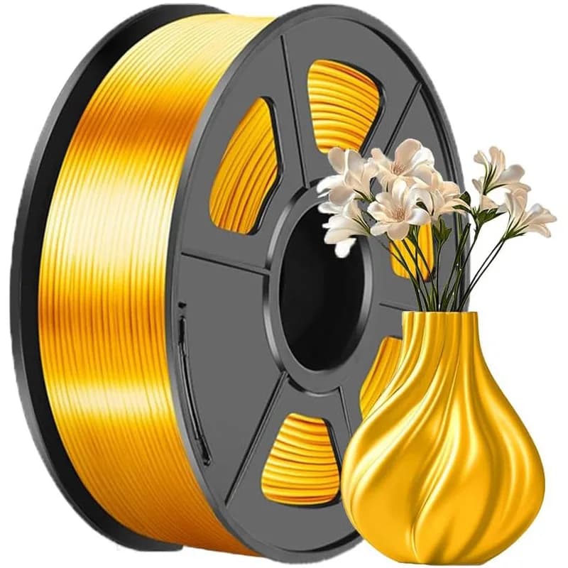 Filament for 3D printer in PLA silk effect 1,75 mm, 250 g, dimensional accuracy +/- 0.03 mm, compatible with most FDM 3D printers, gold color