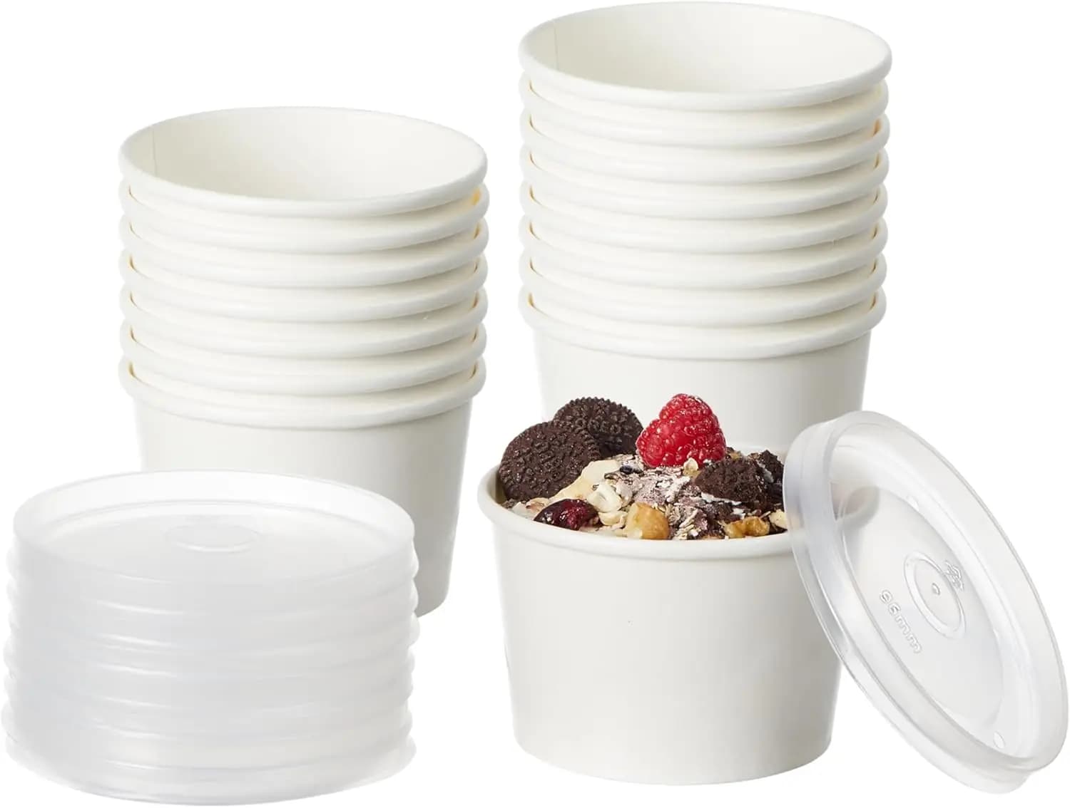 Disposable kraft paper cups with lids, paper food containers, ice cream cups, bowls for hot and cold food
