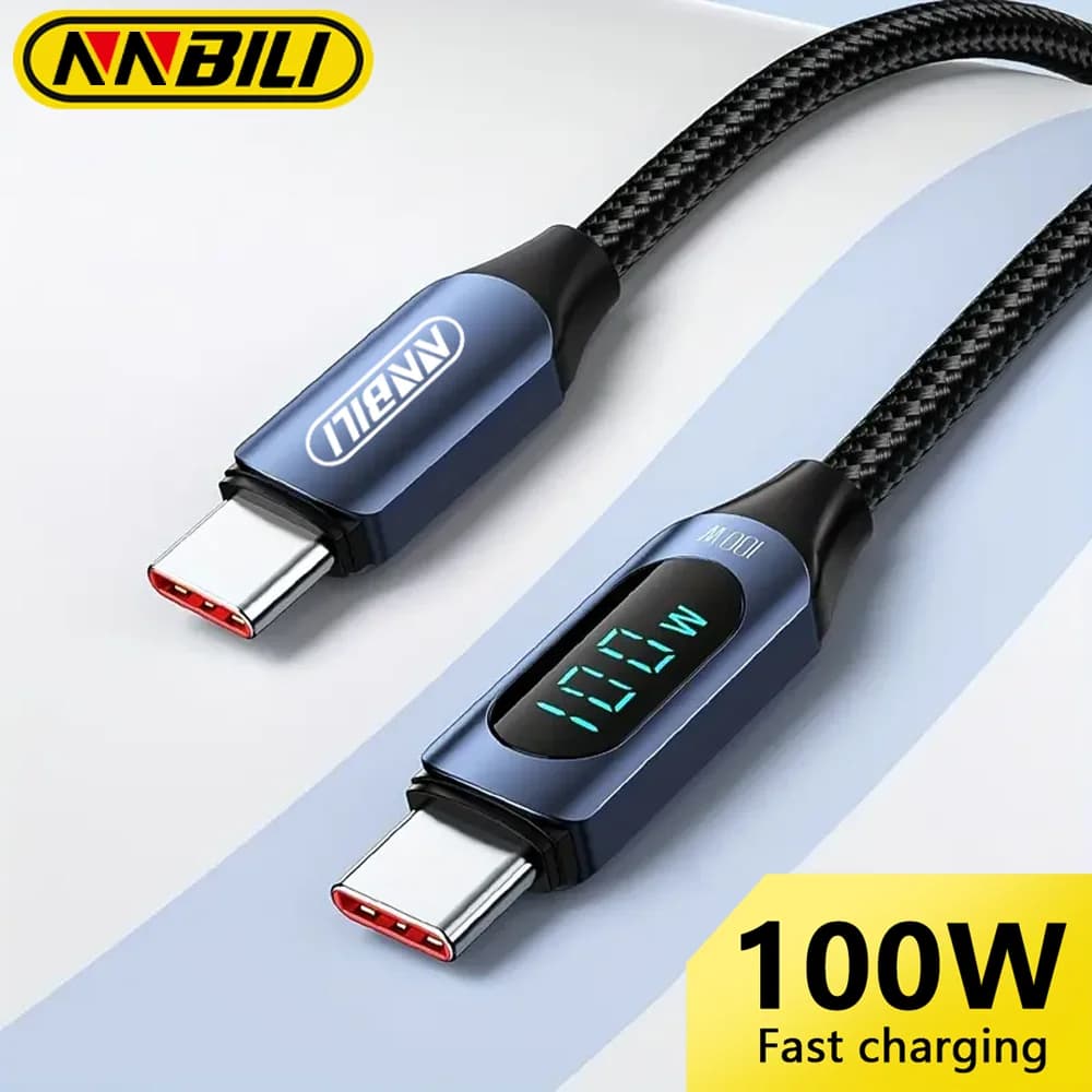 NNBILI 100W A-C and C-C Cable For Huawei Xiaomi Samsung Super Charge Fast Charging USB C Charger Data Cable Wire Cord 1m 2m