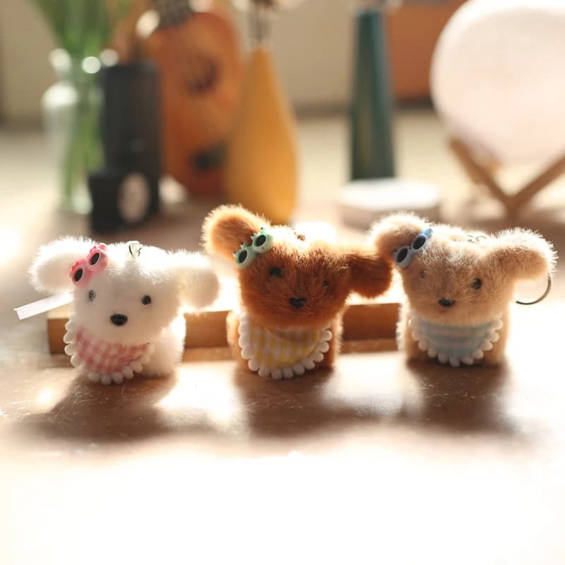 Charming dolls for dogs, plush for puppies with sunglasses and scarf, pendant for bag, key rings and ornaments for gifts