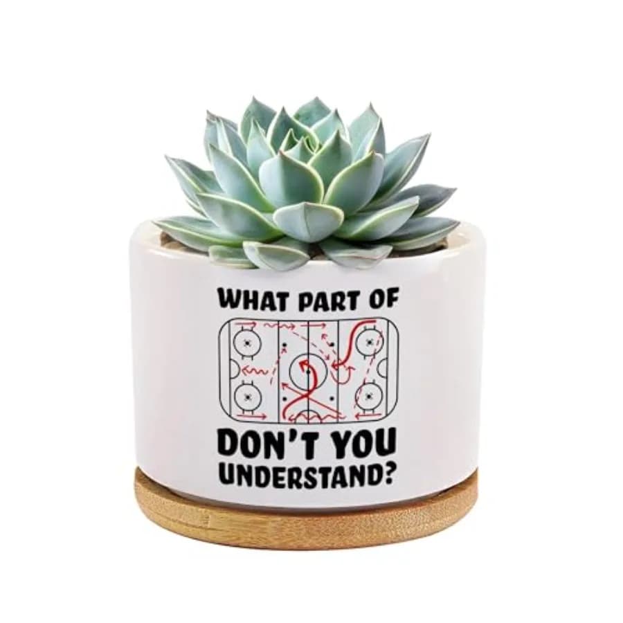 What Part of Don't You Understand Hockey Player Gifts Funny Sarcastic Coach Gifts Ceramic Succulent Plant Pot with Bamboo Tray