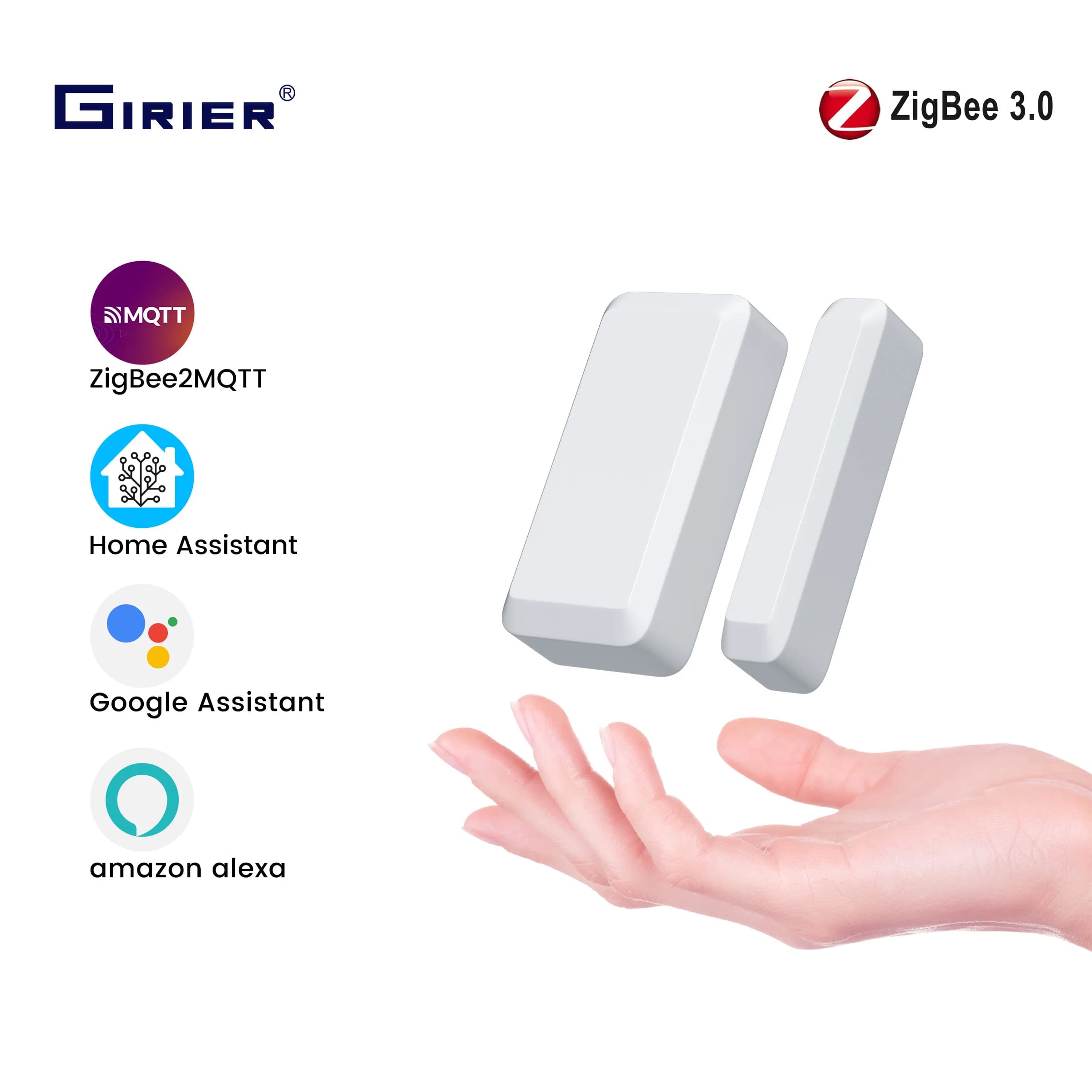GIRIER Sensore intelligente per porte e finestre ZigBee 3.0 Rilevatore di contatti wireless per la sicurezza domestica intelligente Funziona con l'assistente domestico MQTT