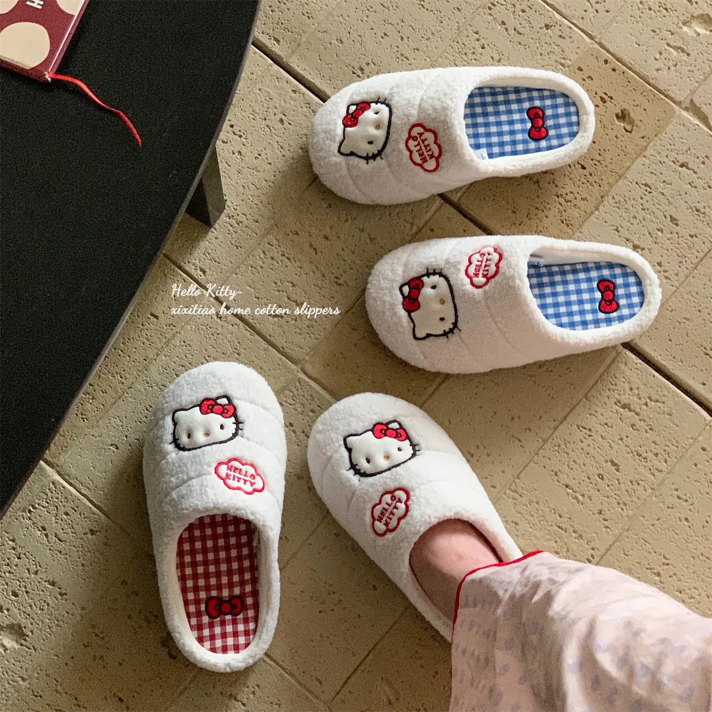Pantofole Invernali in Peluche Anime Hello Kitty Sanrio, Cartone Animato Kawaii, Calde e Spesse, con Suola Spessa, Scarpe in Cotone, Regalo per Ragazze
