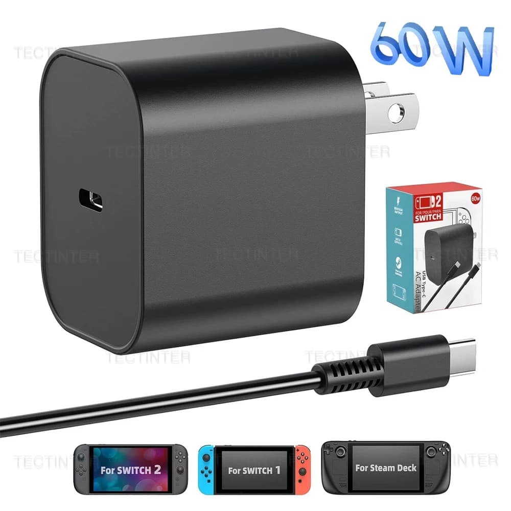 for Nintendo Switch 2 60W AC Adapter Type C Fast Charger Power Supply Support TV Mode Wall Charger for Switch 2 Accessories
