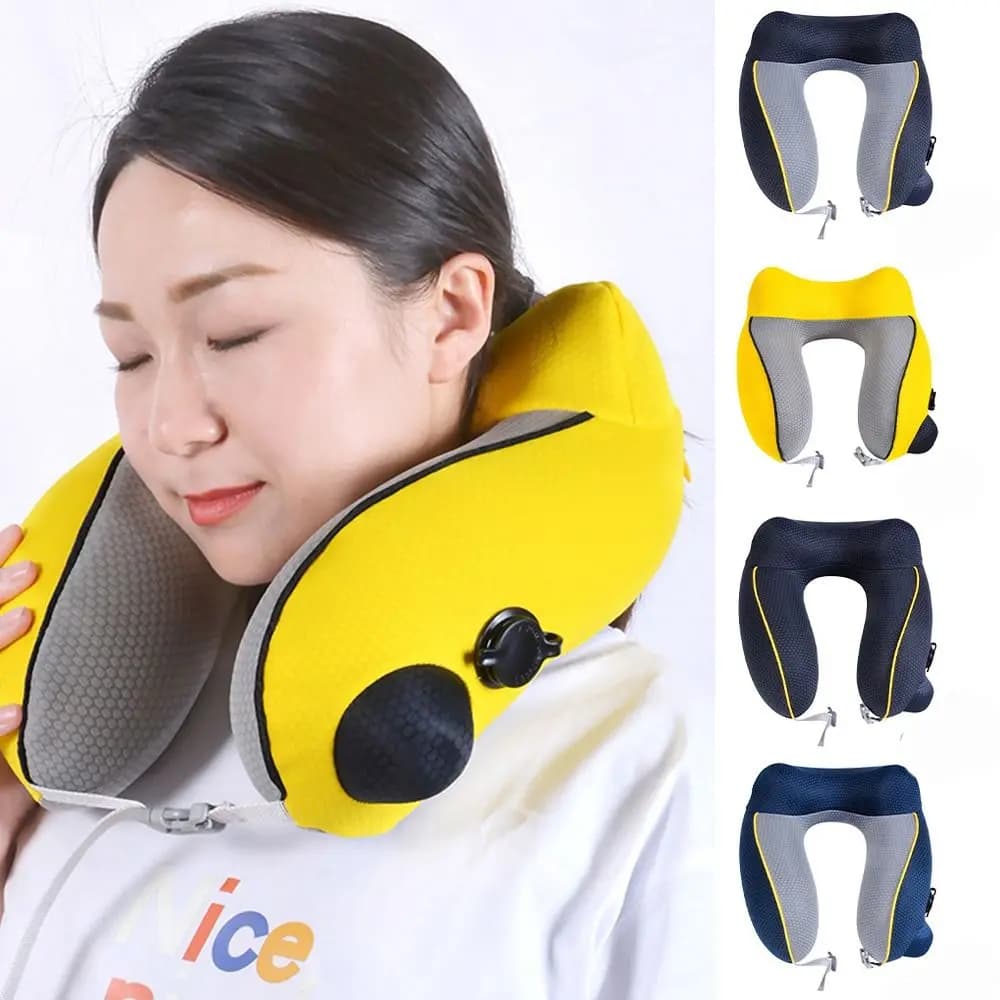 Nuovo cuscino per il collo da viaggio a forma di U cuscino gonfiabile pieghevole in tessuto elastico cuscino per il supporto del collo cuscino per aereo