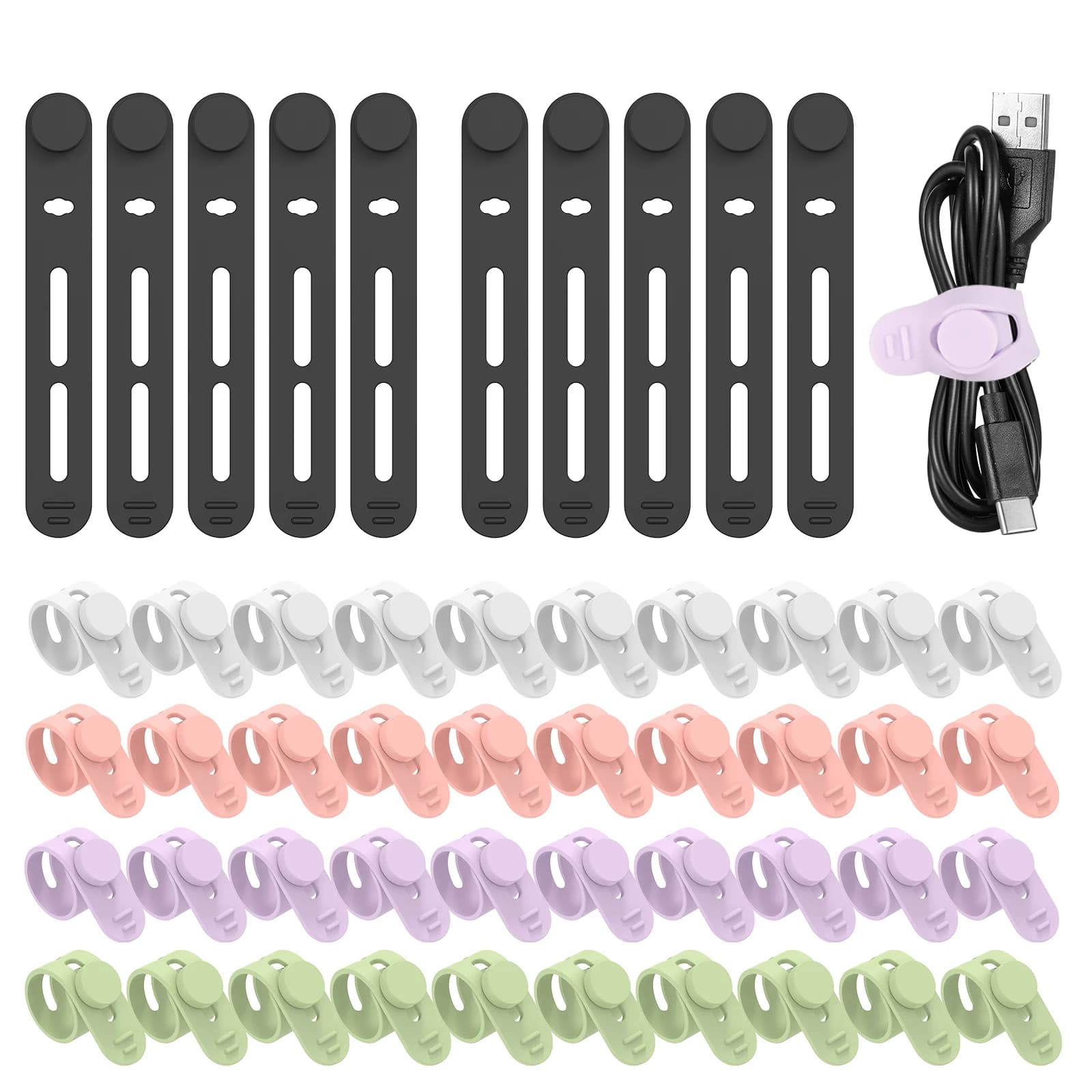 50 pezzi riutilizzabili fascette in silicone organizer per cavi per auricolari USB caricatore del telefono fissaggio dell'organizzatore dei cavi del mouse