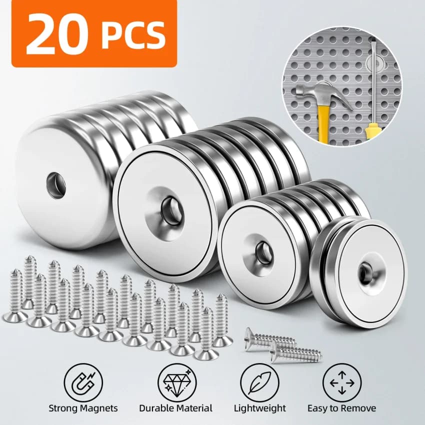 Magnets with Hole, Pulling Force Strong Permanent Countersunk Hole Magnet with Screws for Refrigerator, Cruise, Curtain