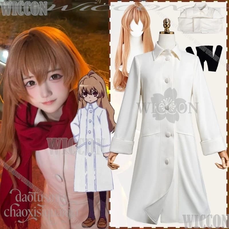 TIGER Anime DRAGON Cosplay Aisaka Taiga Costume Inverno Cappotto di lana bianca Ragazze Kawaii vestono calzini neri Parrucche lunghe Festa di Natale