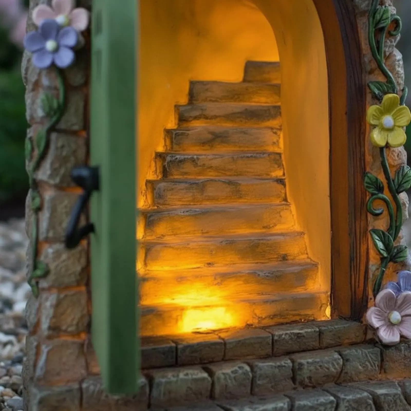Porta delle Fate Solare con Effetto Incantato, Scala delle Fate Illuminata, Statua da Giardino in Miniatura Dipinta a Mano, Illumina l'Atmosfera