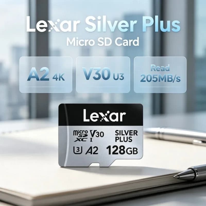 Lexar Silver Plus 4K V30 U3 SDXC Micro SD Card A2 64GB 128GB 256GB 512GB 1TB Read 205MB/s TF Memory Cards for Drone