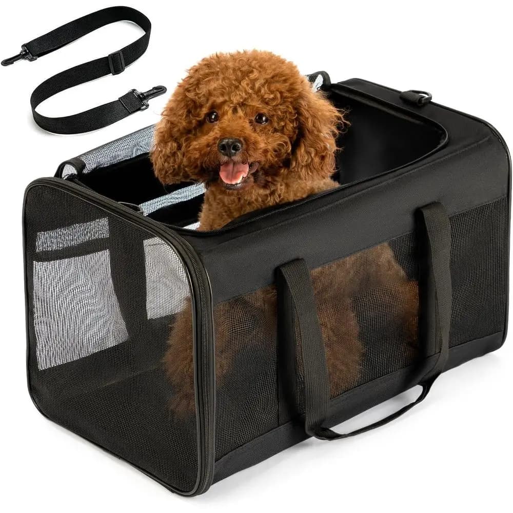 Trasportino Pieghevole a 4 Lati in Rete per Cani e Gatti Fino a 9 kg, Nero
