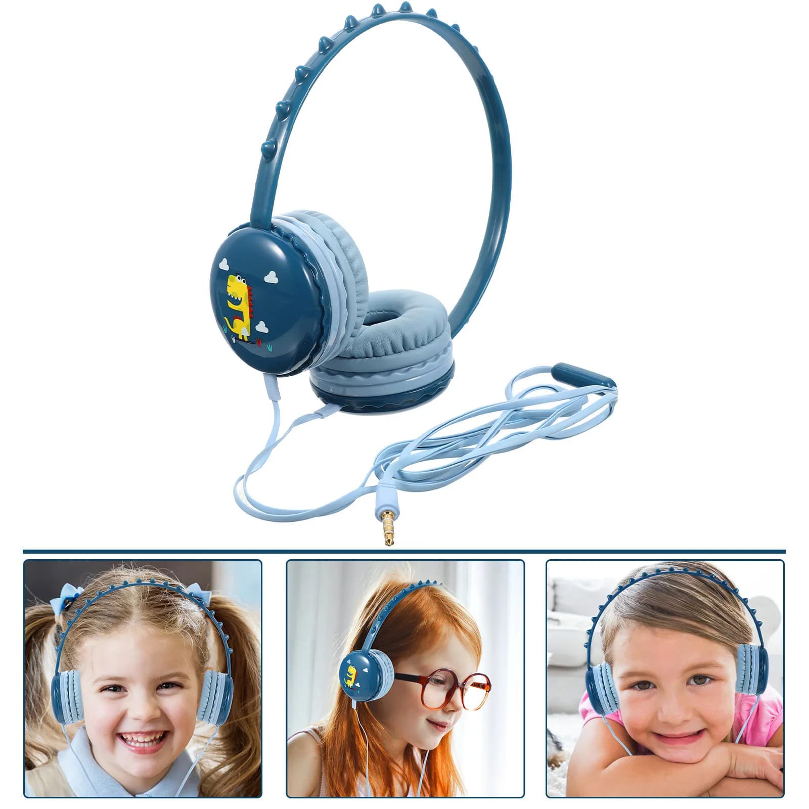 Cuffie per bambini a forma di dinosauro, cuffie cablate over-ear con microfono integrato per lezioni online, cuffie da gioco compatibili con tablet