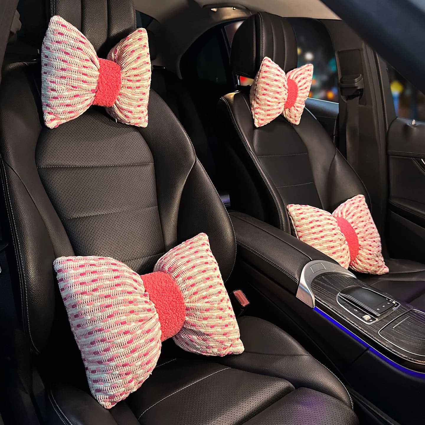 Nuovo cuscino per poggiatesta per auto Bowknot, adorabile supporto per la testa del sedile automatico, protezione per il collo, cuscino in peluche, kit per auto per poggiatesta lombare