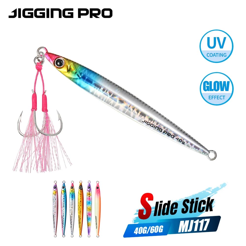 JIGGING PRO Slide Stick Metal Jig 40g 60g Esche da Jigging da Riva a Lunga Gittata ad Affondamento Rapido per Spigola, Sgombro, Kingfish
