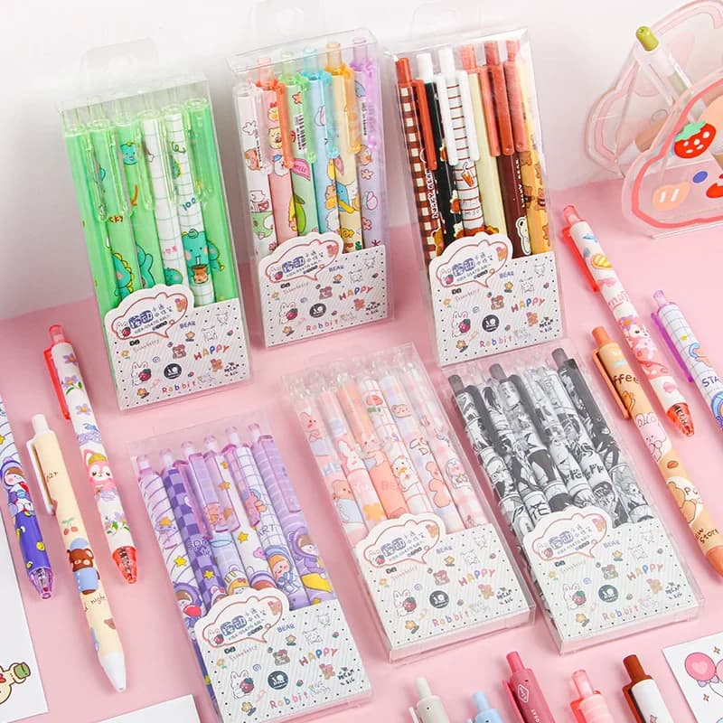 6 Pz/lotto Set di Penne Gel Kawaii Penne Carine 0.5mm Inchiostro Nero Cartoon Studente di Scuola Forniture di Cancelleria all'ingrosso