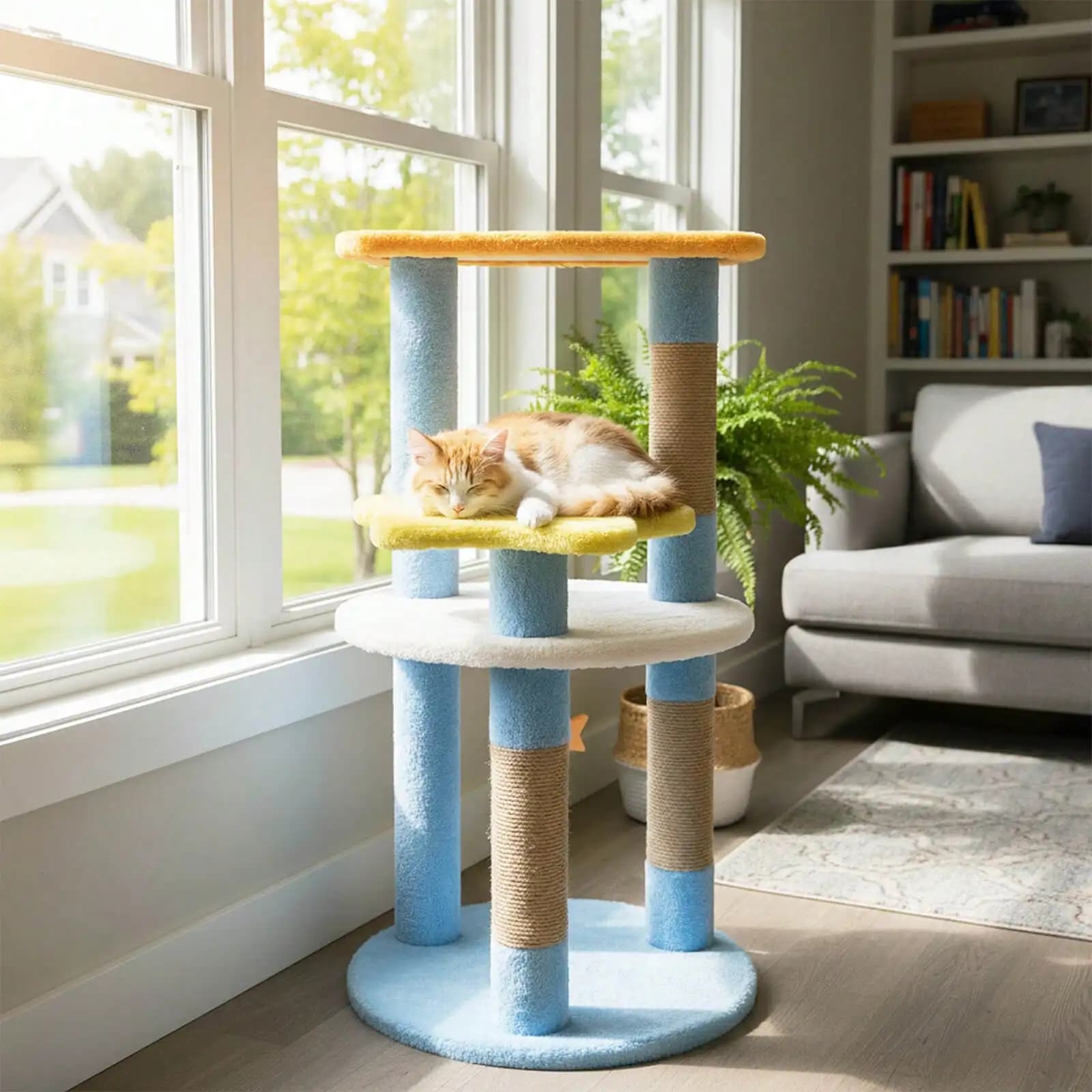 Albero per Gatti Moderno e Carino da 29 Pollici con Piattaforme a Forma di Stella e Luna, Tiragraffi in Juta Viola/Blu