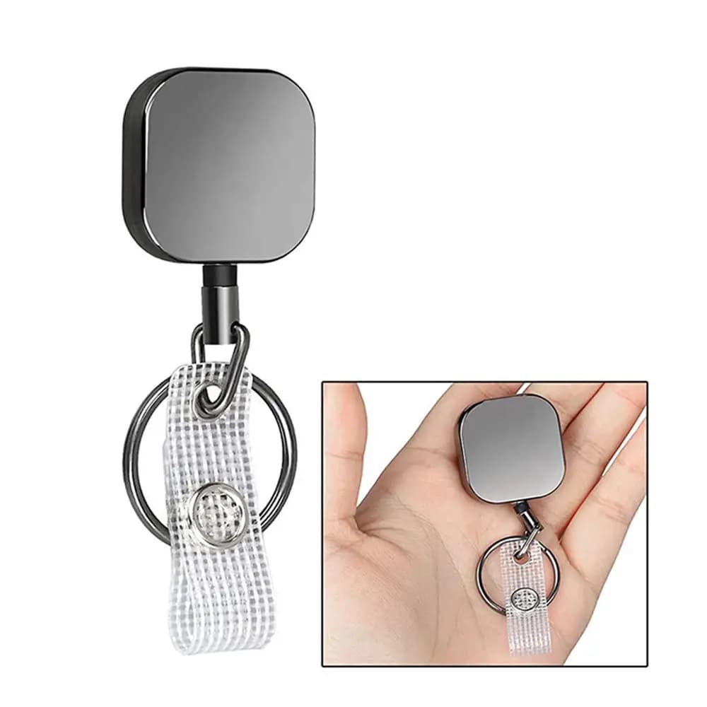 Nuovo portachiavi con carta in metallo Clip retrattile Pull portachiavi bobina a catena bobina da cintura estensibile ID cordino nome Tag Card Badge Holder