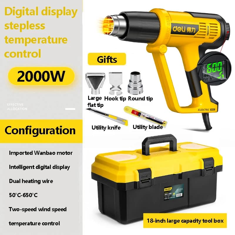 Pistola ad aria calda con temperature LCD Pistola termica regolabile Soffiatore termico Termoretraibile con 3 ugelli Costruzione ad alta potenza Drye