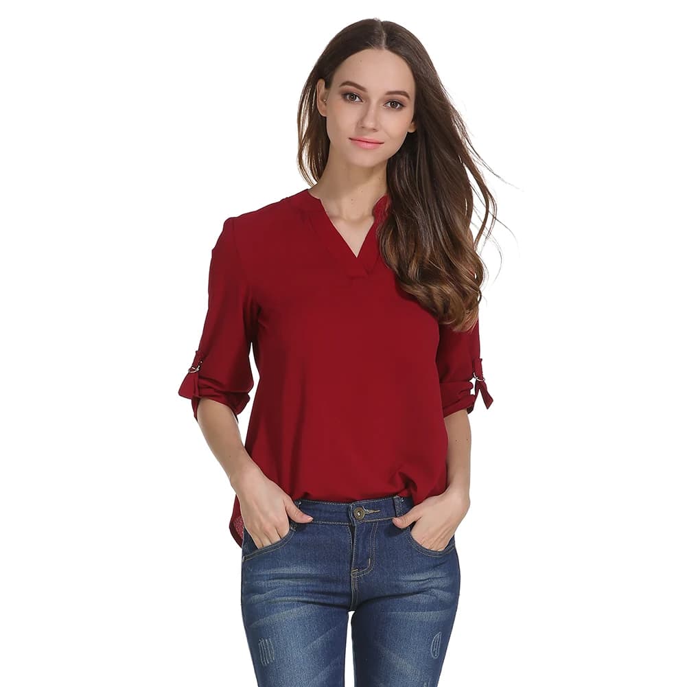 Women's Plus Size Shirt Sleeve Shirt Long Sleeves Chiffon Top Women's Shirt