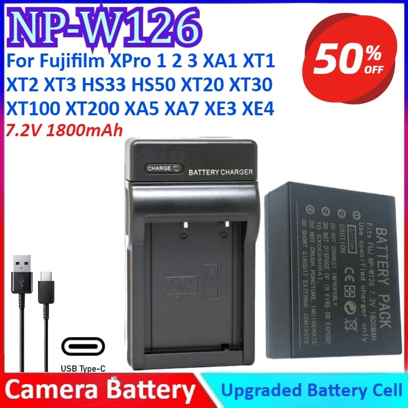 NP-W126 7.2V 1800mAh Batteria Della Fotocamera + Caricabatterie Per Fujifilm XPro 1 2 3 XA1 XT1 XT2 XT3 HS33 HS50 XT20 XT30 XS10 XT100 XT200 XA5 XA7