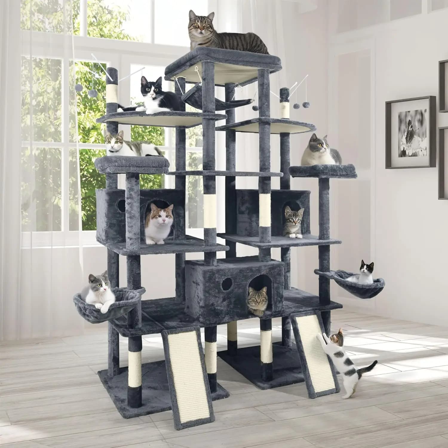 Indoor Large Cat Activity Tower, Widened Perch, Multi-Level Design, 80-Inch Tall, with Scratching Posts and More