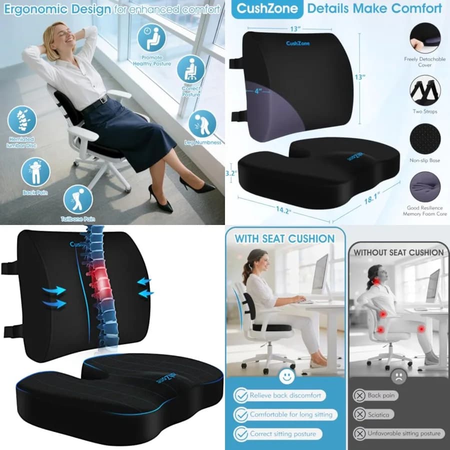 Cuscino Ergonomico per Seduta con Supporto Lombare - in Memory Foam per Alleviare il Dolore Sciatico e Correggere la Postura, Cuscini Antiscivolo per Sedia