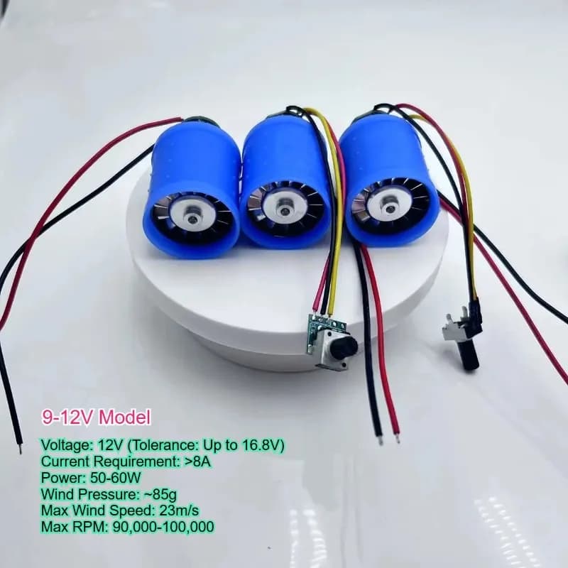 Blower Fan Motor DC 9V 12V 24V 100000 RPM Miniature Brushless Ducted Fan Aluminum Impeller Hair Dryer Ultra High Speed Motor
