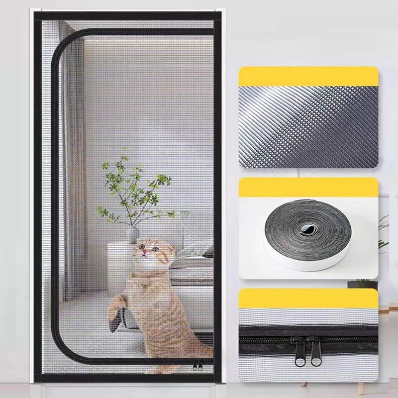 Left large U-shaped zipper screen window, mosquito net, summer washable net, mosquito proof, cat proof door curtain，multi-size