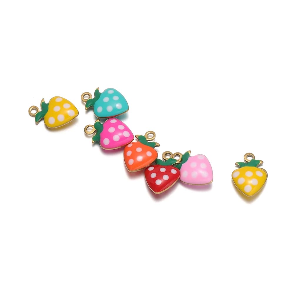 20 pcs 18k Stainless Steel Gold Strawberry Oil Drop Pendants and Pendants for Necklace FAI Pendent Earrings For Children Jewelry Clothing Components