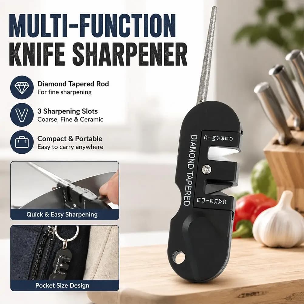 4-in-1 Portable Knife Sharpener, Multifunctional EDC Grinding Tool for Camping, Kitchen & Outdoor Survival, Lightweight