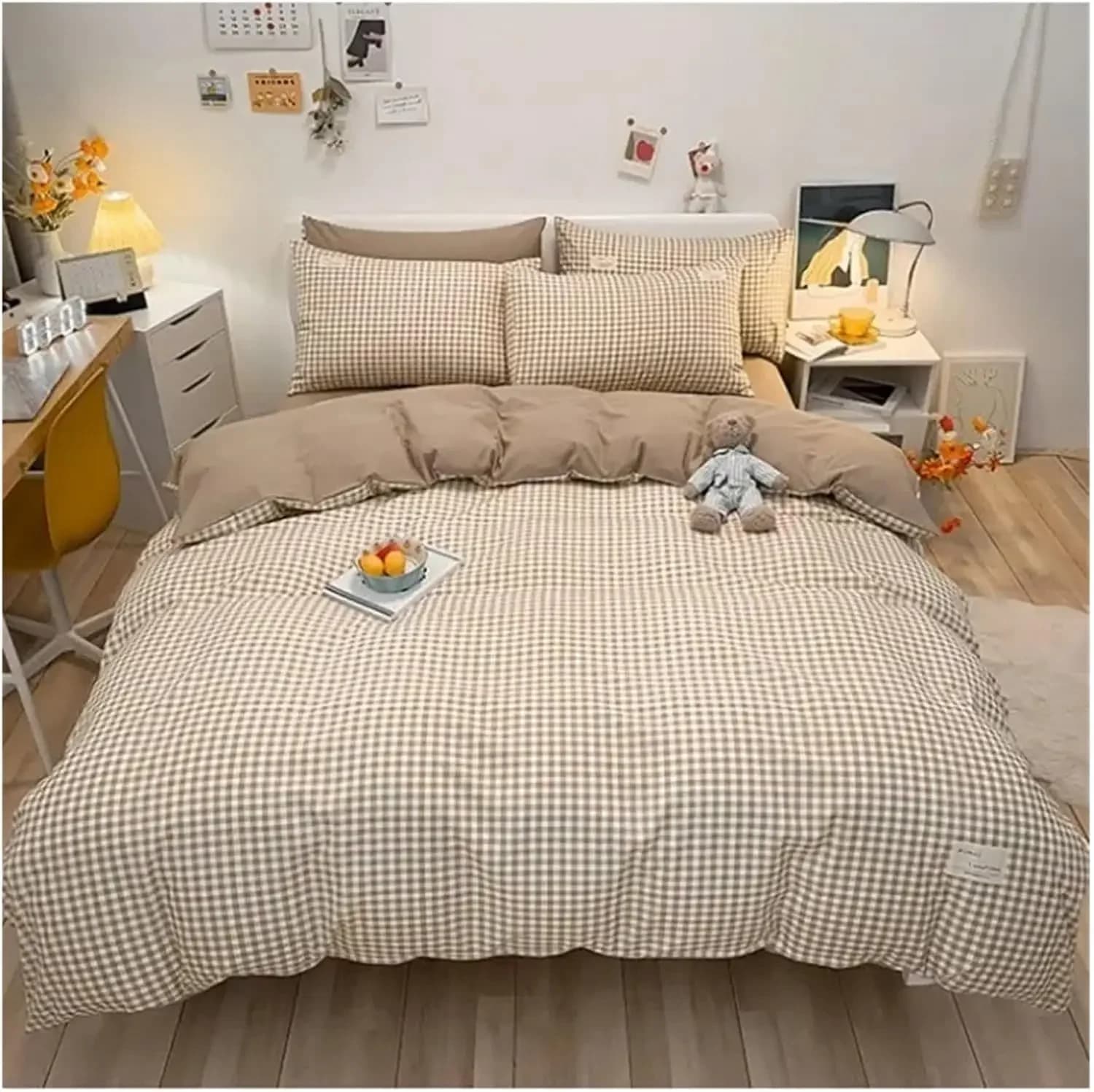 Bed, Student Apartment Rental Room Hotel Solid Color Washed Cotton Bed Sheets Duvet Cover Bed Sheets Dormitory Bedding, Twin, MM