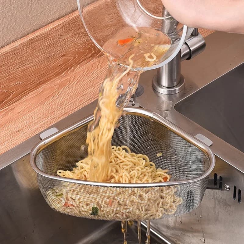 Cestello Scolapiatti per Lavello Cucina in Acciaio Inossidabile, Triangolare, per Alimenti, Verdure, Scarti di Frutta, Uova, Organizzatore e Scaffale da Cucina