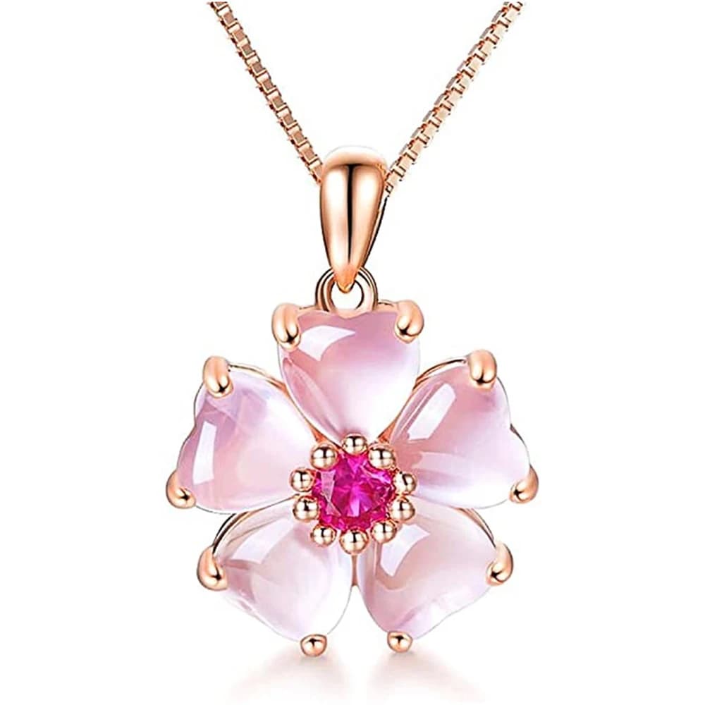 Huitan Fancy Flower Pendant Necklace Elegant Temperament Sweet Chain Jewelry for Women Girls Party Daily Accessories Romantic Anniversary Love Gift
