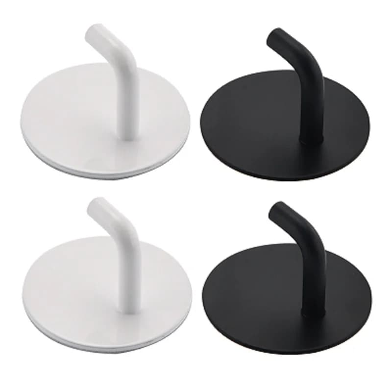 2Pc Black/white Stainless Steel Bathroom Kitchen Wall Hook Self Adhesive Sticky Home Bath Key Holder Bag Coat Hanger Holder Rack
