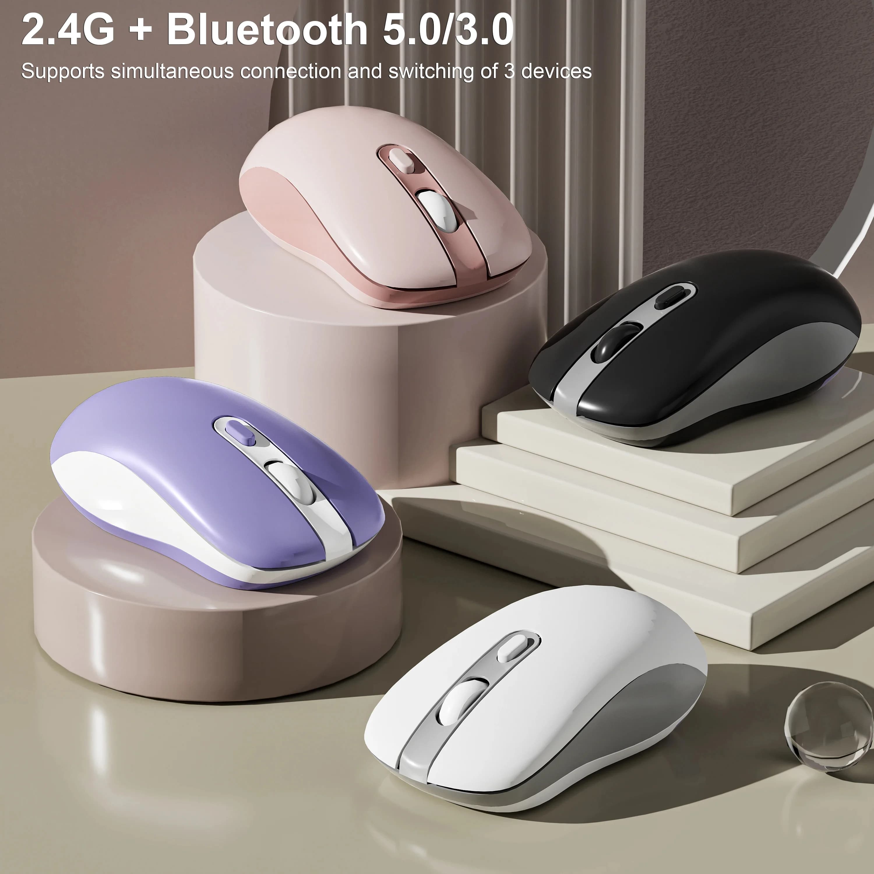 Mouse Wireless Tri-Mode 2.4G Bluetooth 5.0/3.0 Mouse per Computer da gioco ottico Mause ergonomico ricaricabile 1600DPI per PC portatile