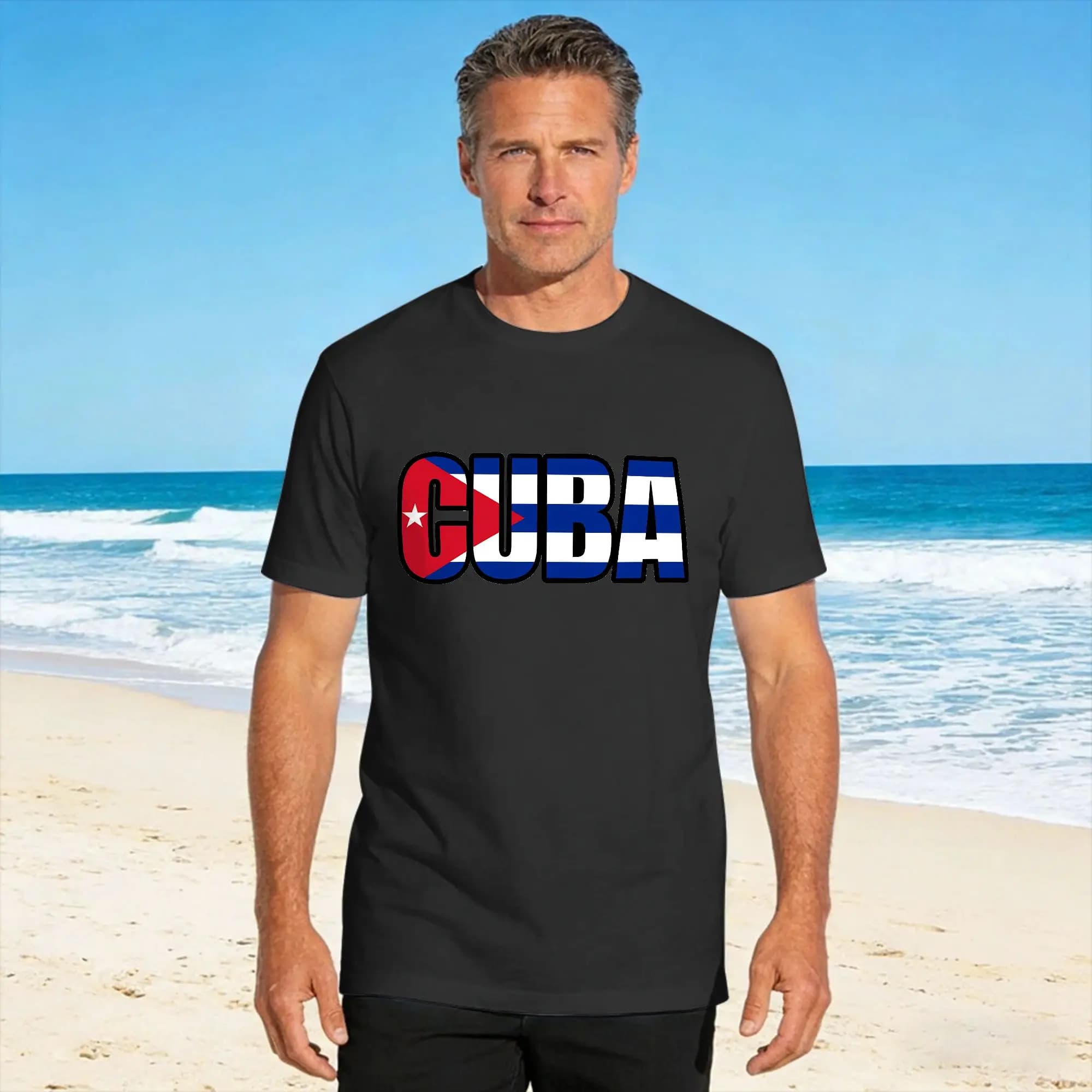 T-shirt da uomo con bandiera di Cuba, in cotone, fantastica maglietta grafica a maniche corte con girocollo