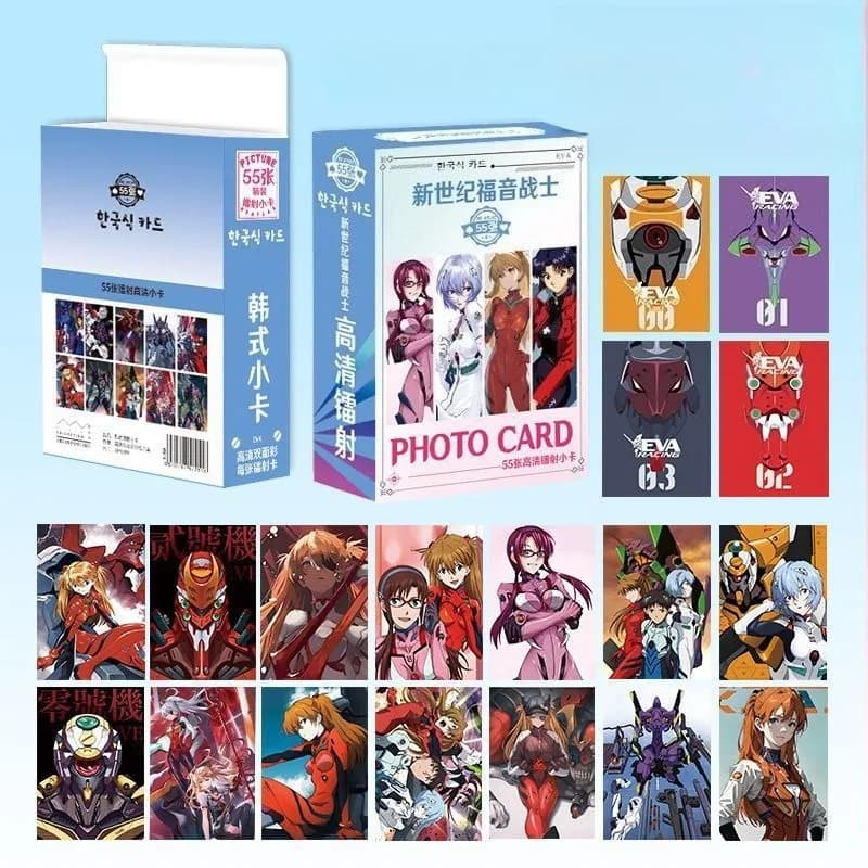 55PCS ‌Anime Neon Genesis and Evangelions Series Laser Card Cartoon Character Creativity Double-sided Printing Card Toy