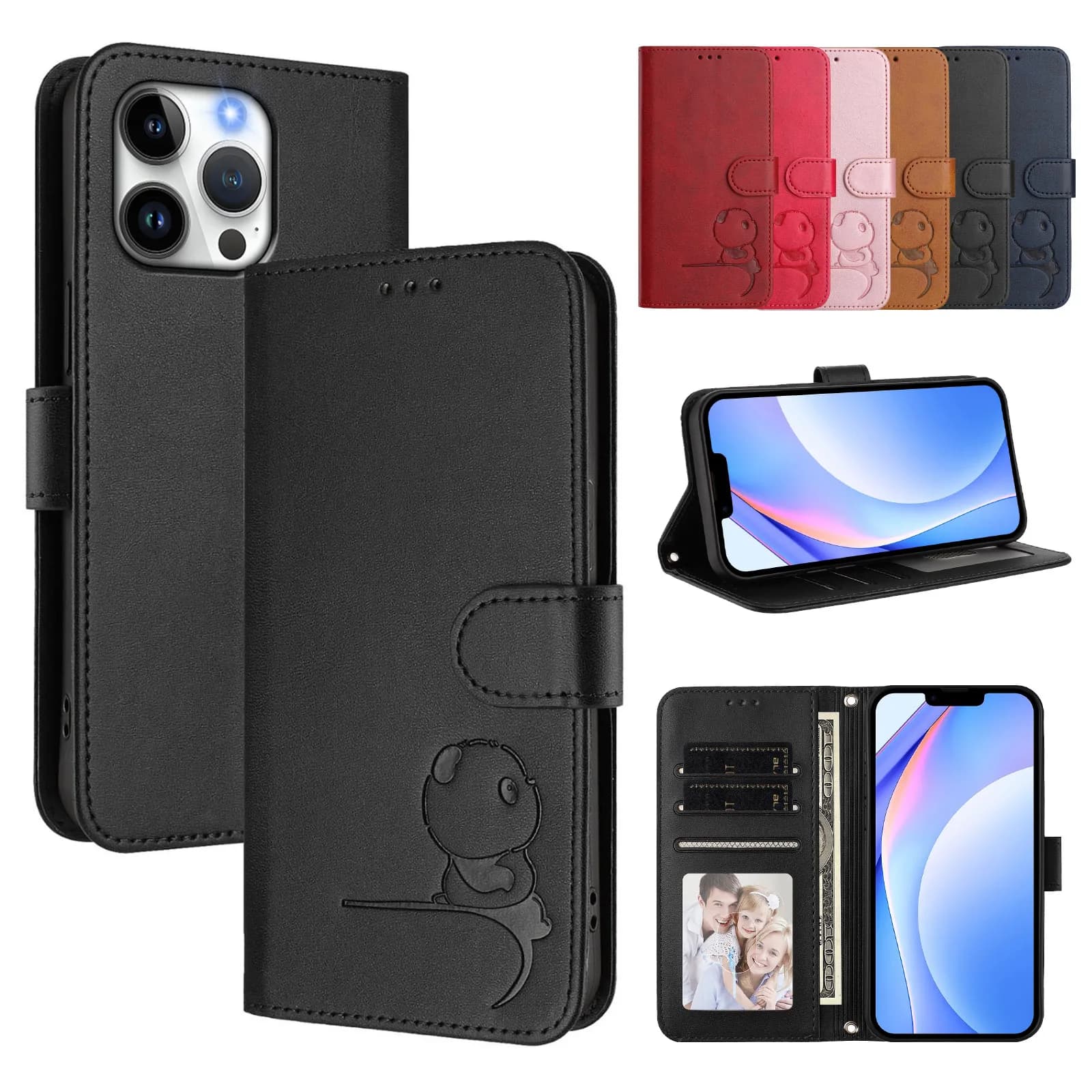 Custodia a libro in pelle con blocco RFID e 3 slot per carte, design Panda Carino, per Huawei Mate 70 Pro Plus 60 e Huawei Mate 70 Pro