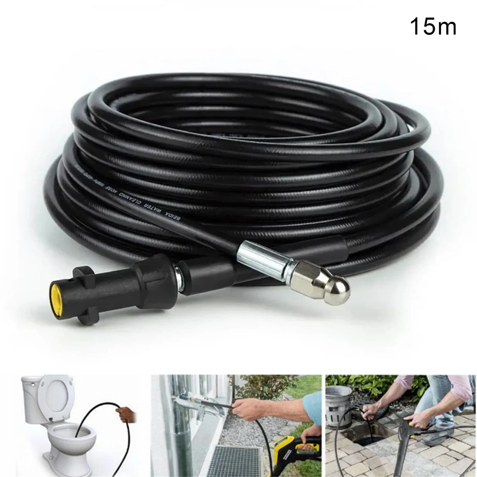 Tubo per idropulitrice ad alta pressione per tubo per idropulitrice Karcher da 15 m con giunto per tubo di prolunga e adattatore per pulitore a pressione Karcher