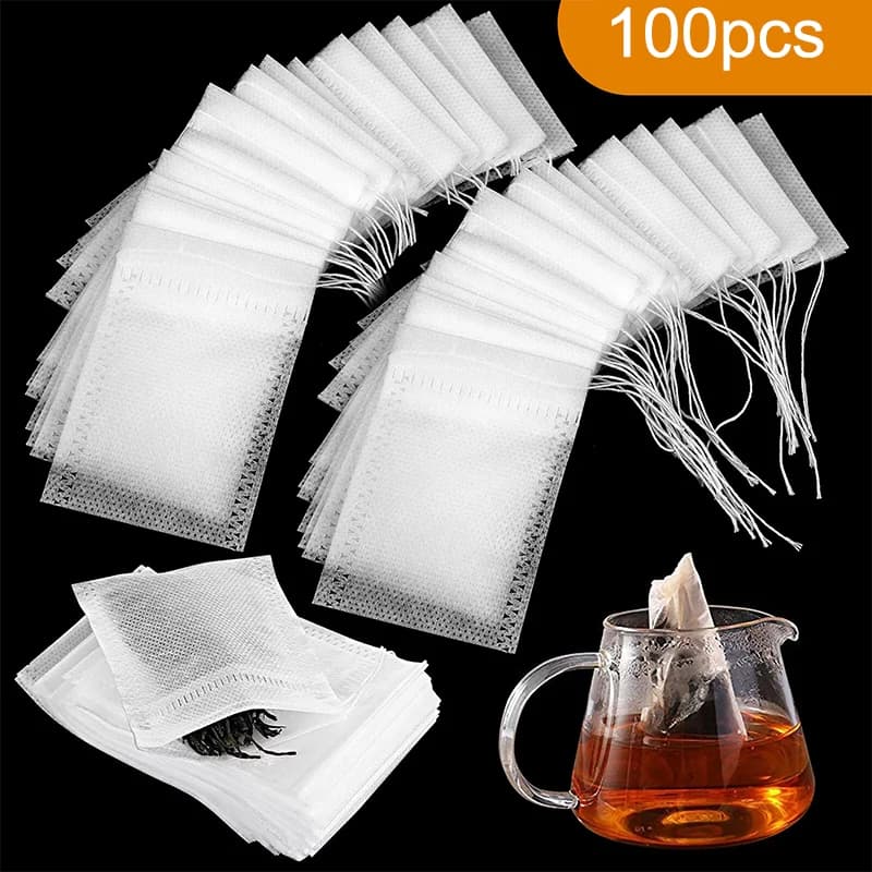 ●100PCS Non-woven Tea Bags Disposable Teabags With Drawstring Sealing Coffee Spice Tea Filter Paper Infuser Kitchen Teaware