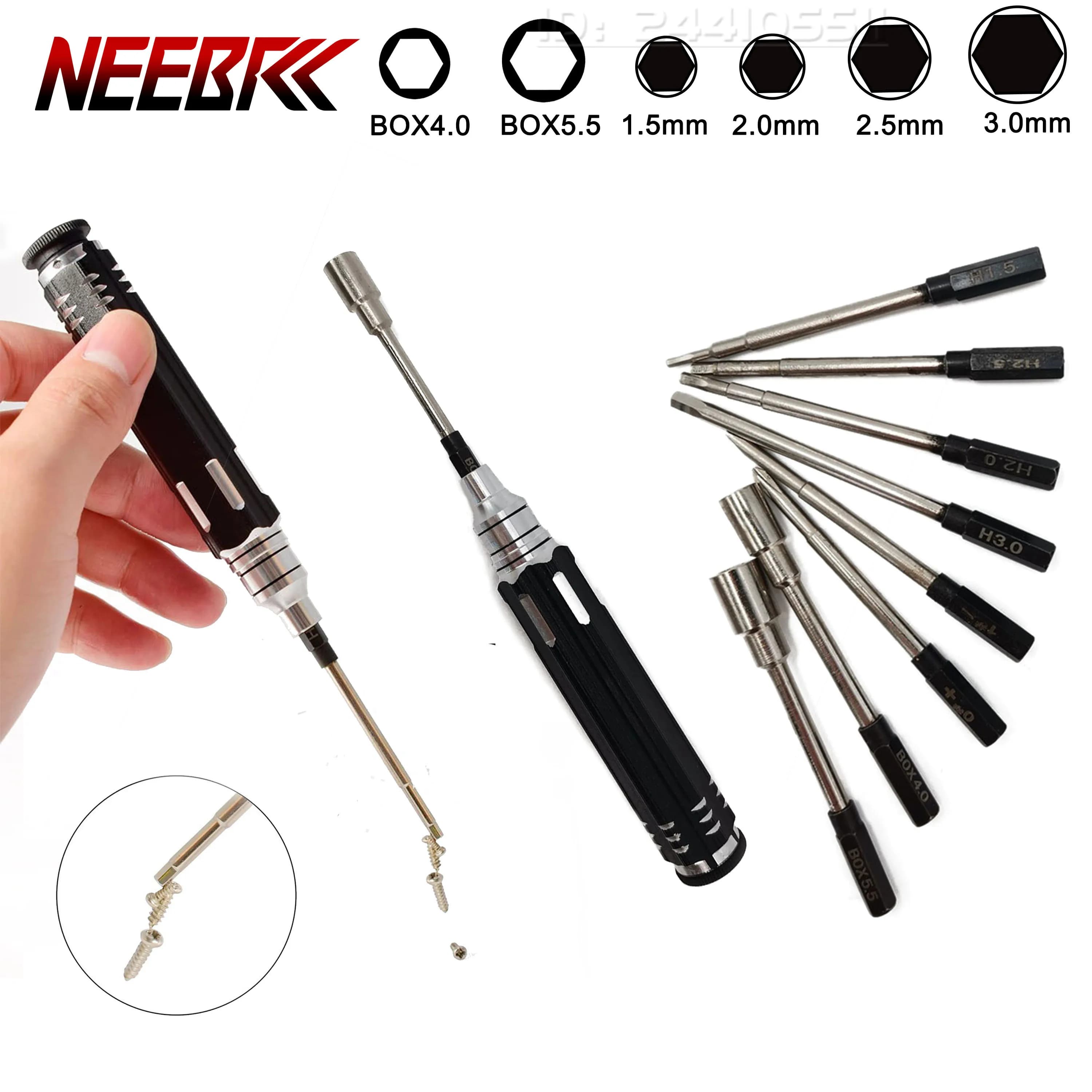 Set di Cacciaviti 8 in 1 1.5/2.0/2.5/3.0mm Box4.0/5.5 Kit di Riparazione Esagonale in Metallo per Modelli RC di Aerei, Auto, Barche e Droni