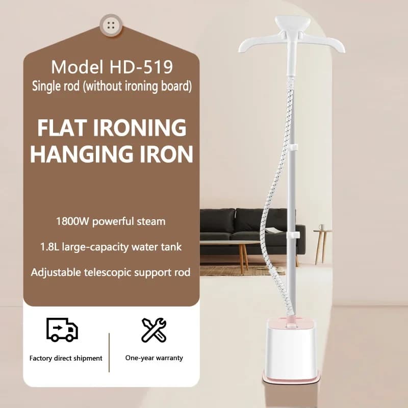1800W Powerful Home Garment Steamer 1.8L Large Tank Adjustable Standing Steam Iron Flat Hanging Dual Use Clothes Wrinkle Remover