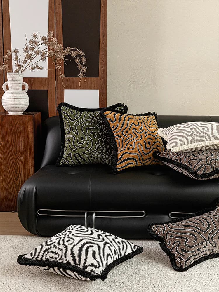 Mid-Century Modern Green Wave Pattern Throw Pillow Covers Sofa Living Room Artistic Cushion Covers Removable Washable