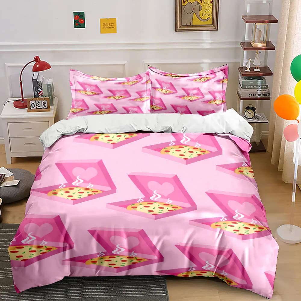 Set Decorativo a Tema Pizza Box Love, Set di Biancheria da Letto Morbido e Confortevole, Include 1 Copripiumino e 2 Federe, Regalo