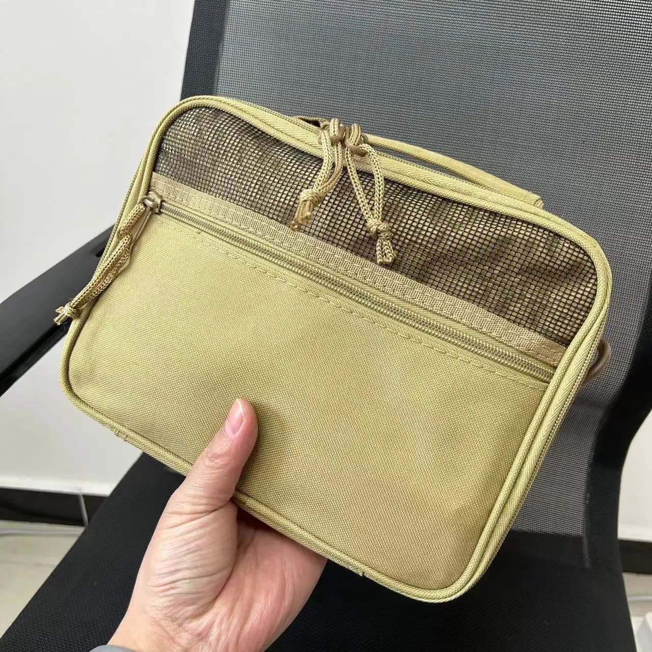 Khaki Tactical Toiletry Bag Large Capacity Multifunctional Travel Cosmetic Organizer Portable Wash Handbag for Camping Swimming