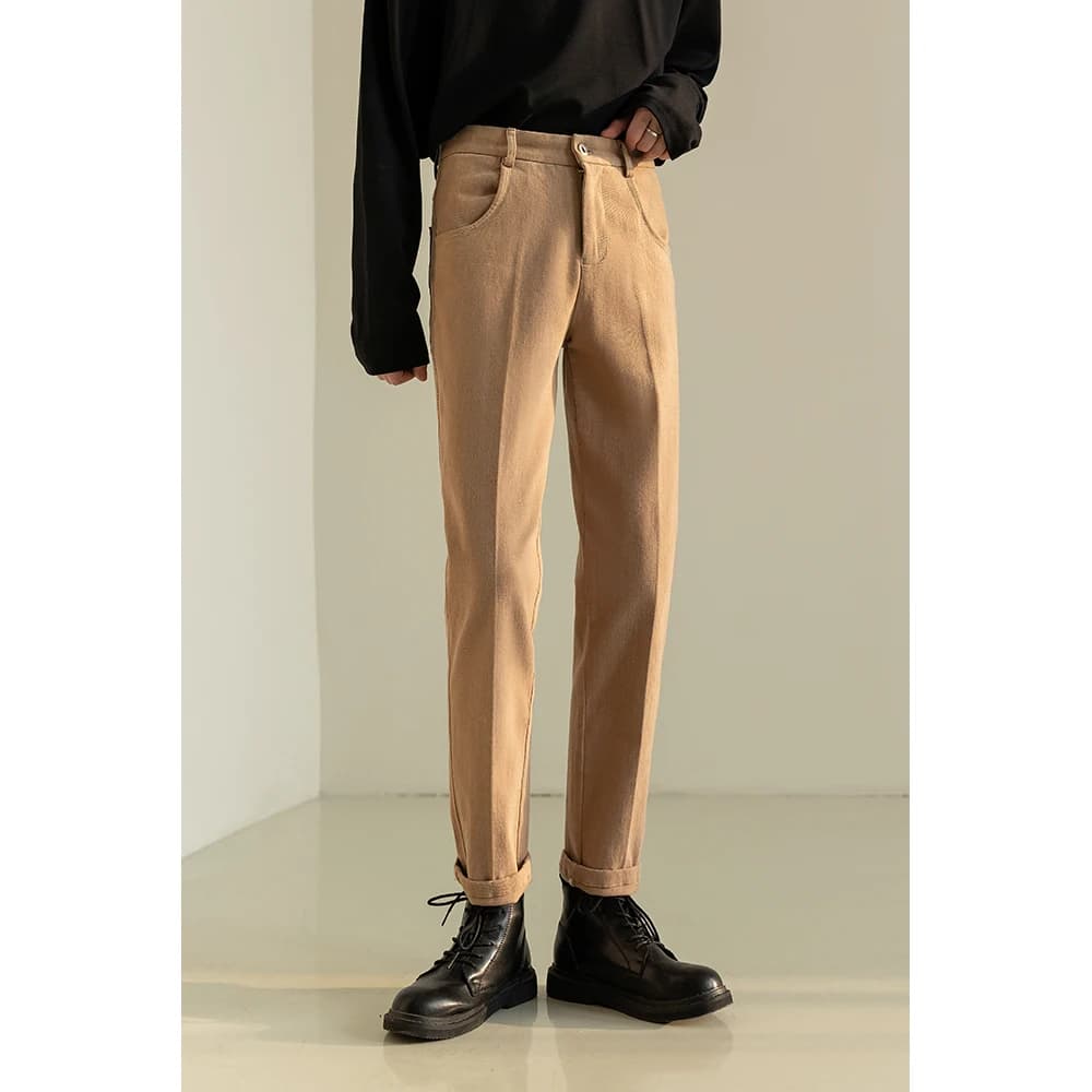 Jeans casual slim fit a gamba dritta da uomo, pantaloni lunghi in stile coreano alla moda, leggeri, in tinta unita, per la primavera e l'autunno