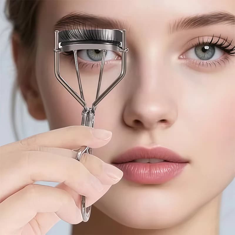 Un piegaciglia portatile grandangolare per donne e ragazze, un strumento per il trucco per il viso e gli occhi.