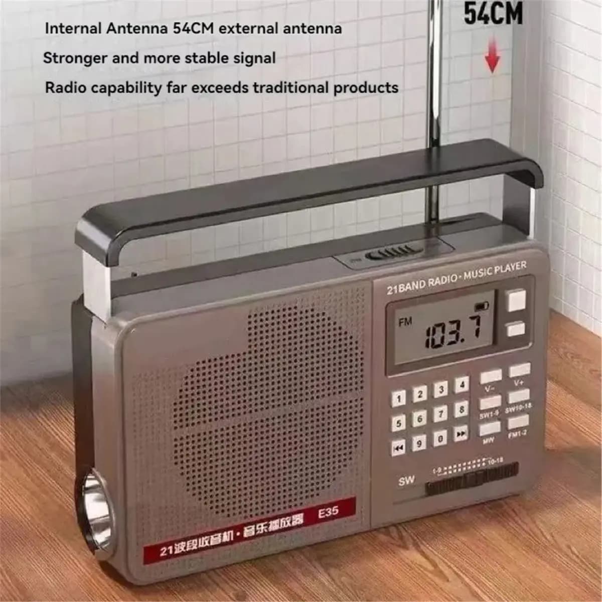HAPPYDAY~ FM/AM/SW Full Band Radio Bluetooth Digital Retro Radio Hifi U-Disk USB/TF/Mp3 Music Player Speaker LED Flashlight