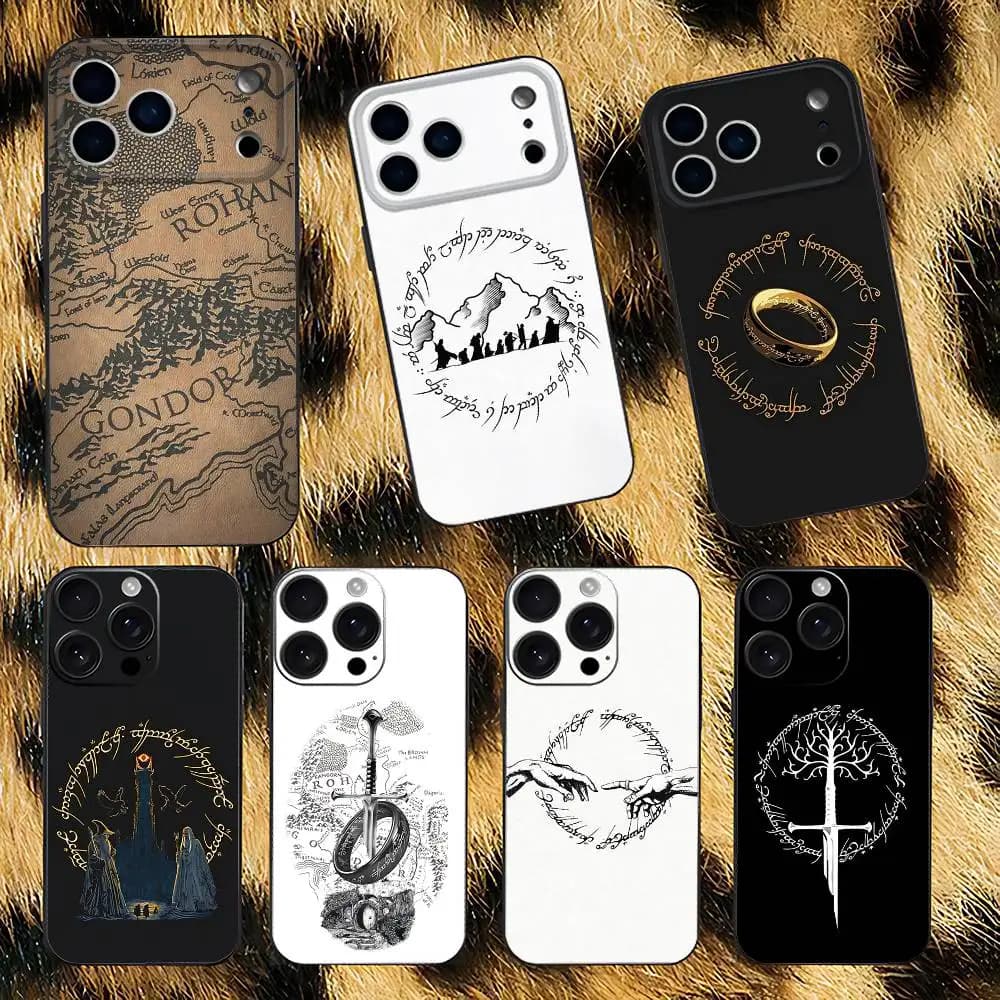 Custodia per telefono con mappa Il Signore degli Anelli R per iPhone 17,16,15,14,13,12,Pro,Max,Plus,E,SE4,Air,Mini Scatola morbida nera